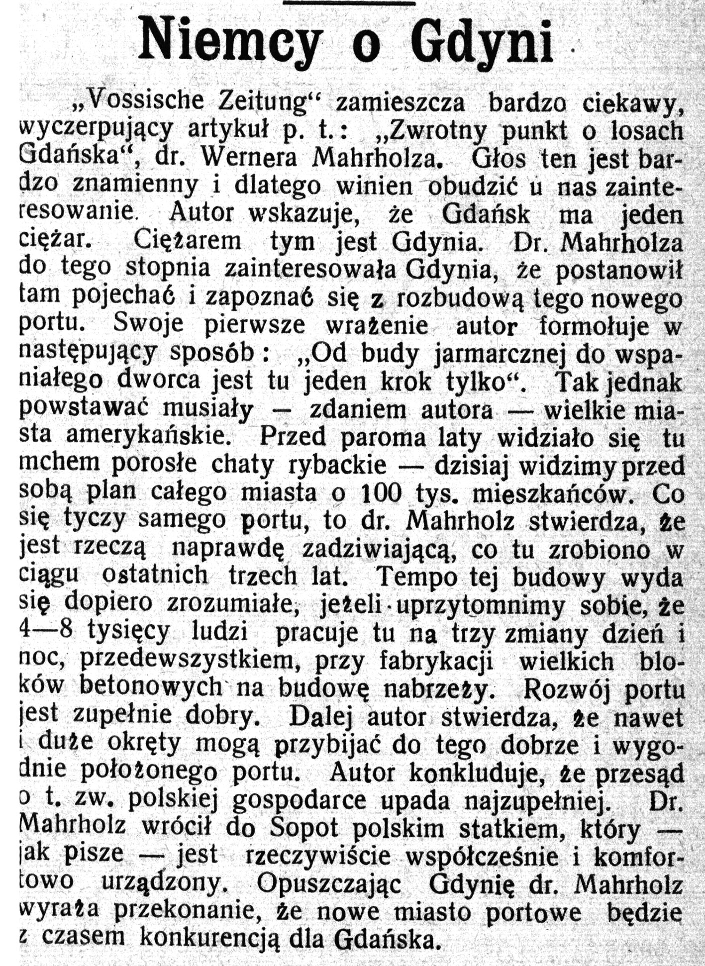 Niemcy o Gdyni // Pomorzanin. - 1928, nr 101, s. 3