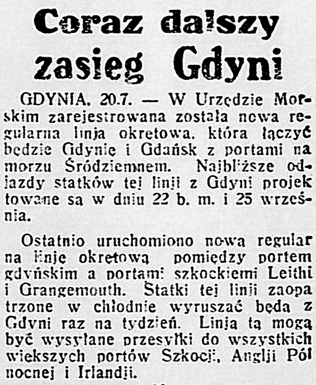 Coraz dalszy zasięg Gdyni // Dzień Dobry. - 1933, nr 200, s. 3