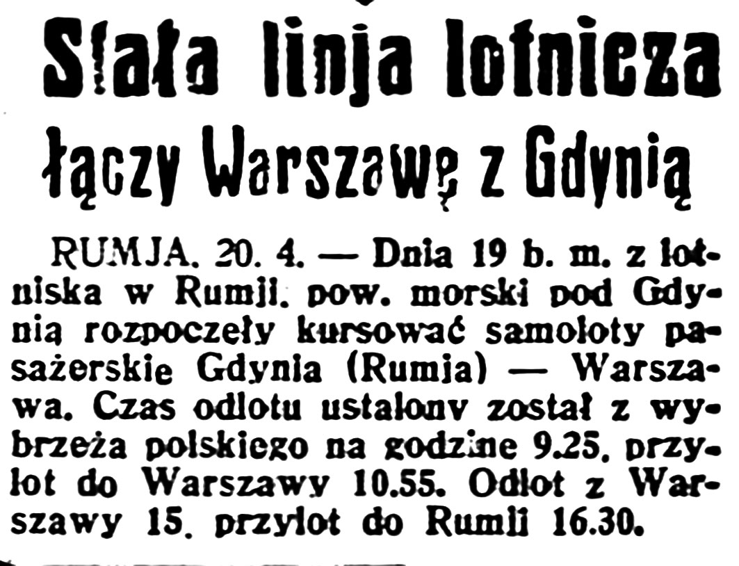 Stała linja lotnicza łączy Warszawę z Gdynią // Dzień Dobry. - 1936, nr 110, s. 8