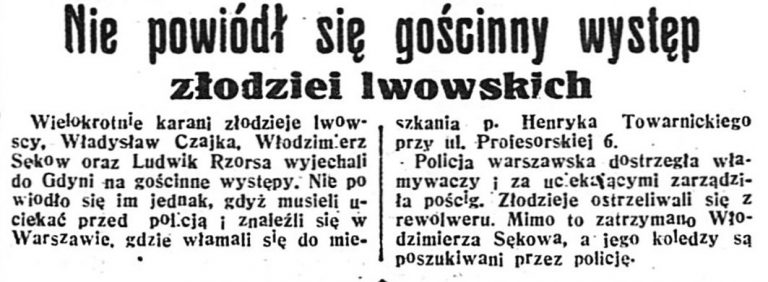 Nie powiódł się gościnny występ złodziei lwowskich // Dzień Dobry. - 1936, nr 198, s. 12