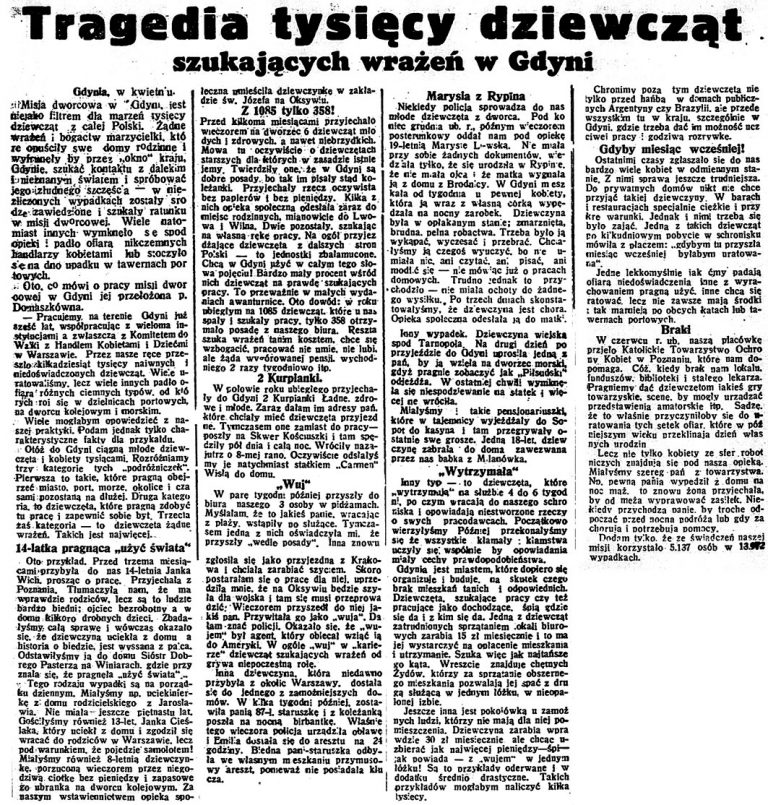 Tragedia tysięcy dziewcząt szukających wrażeń w Gdyni // Dzień Dobry. - 1938, nr 11, s. 5
