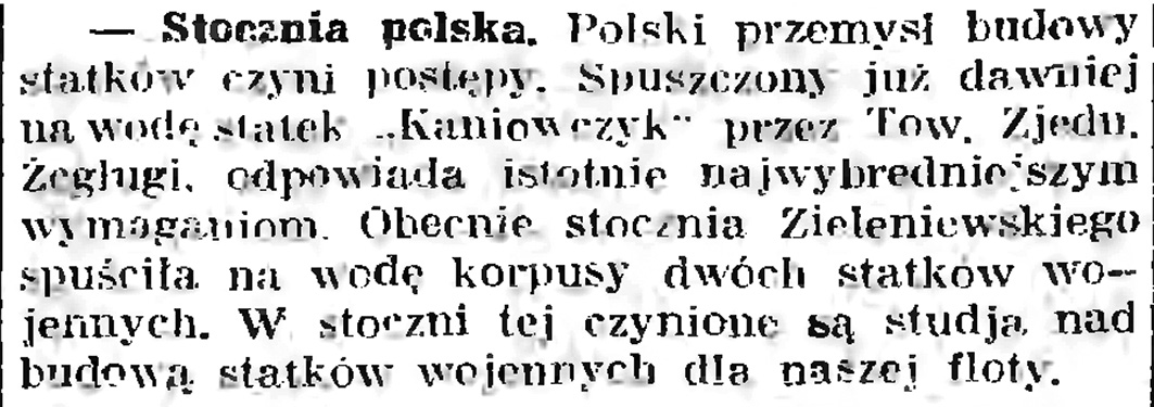 Stocznia polska // Gazeta Gdańska. - 1926, nr 140, s. 5