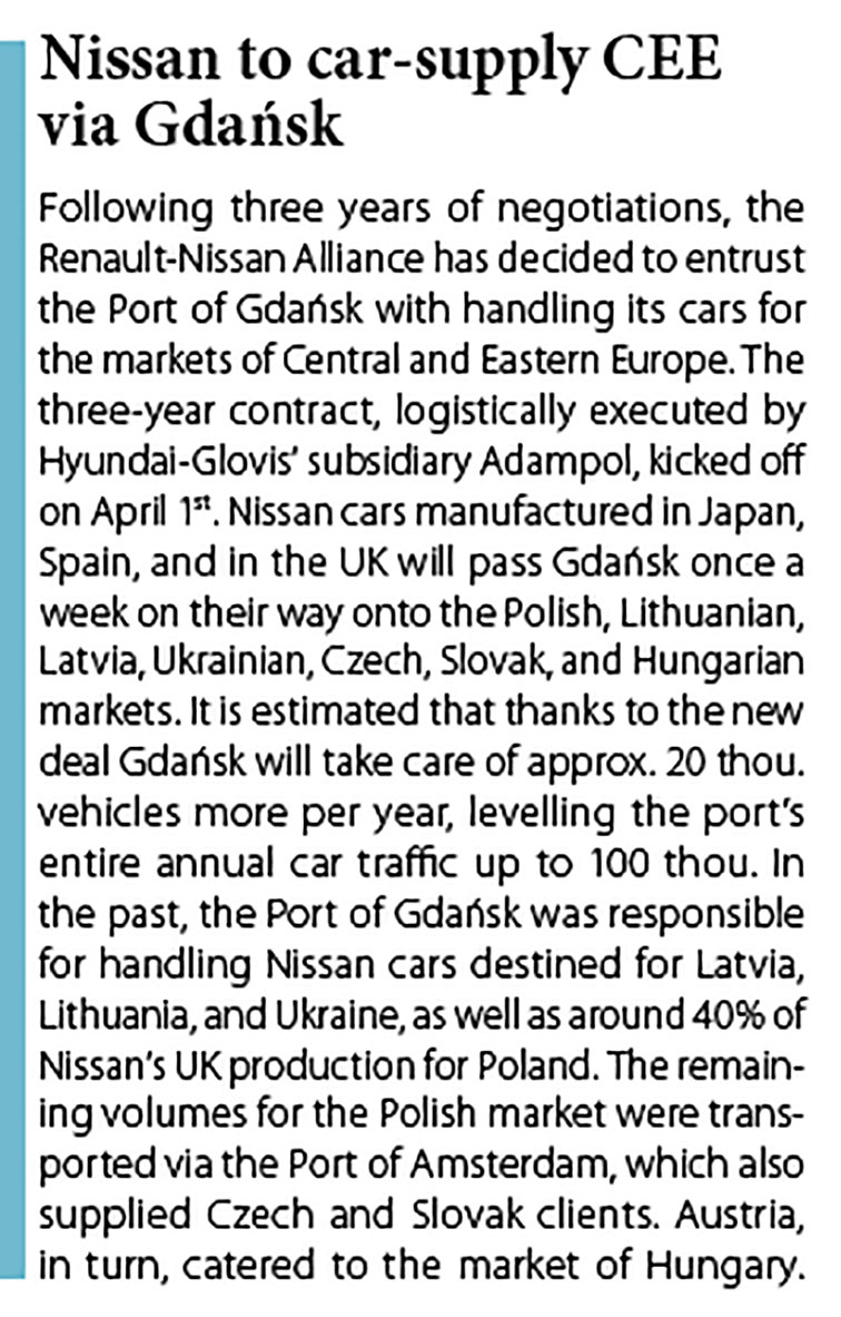 Nissan to car-supply CEE via Gdańsk // Baltic Transport Journal. - 2017, nr 2, s. 13