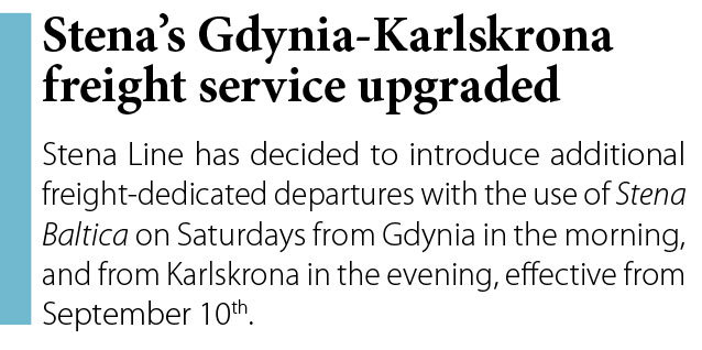 Stena's Gdynia - Karlskrona freight service upgraded // Baltic Transport Journal. - 2016, nr 5, s. 13