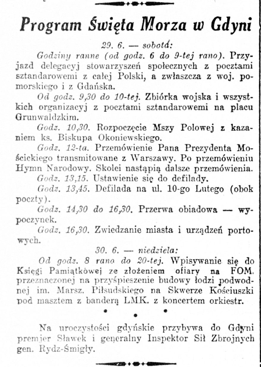 Program Święta Morza w Gdyni // Gazeta Poznańska. - 1935, nr 148, s. 5