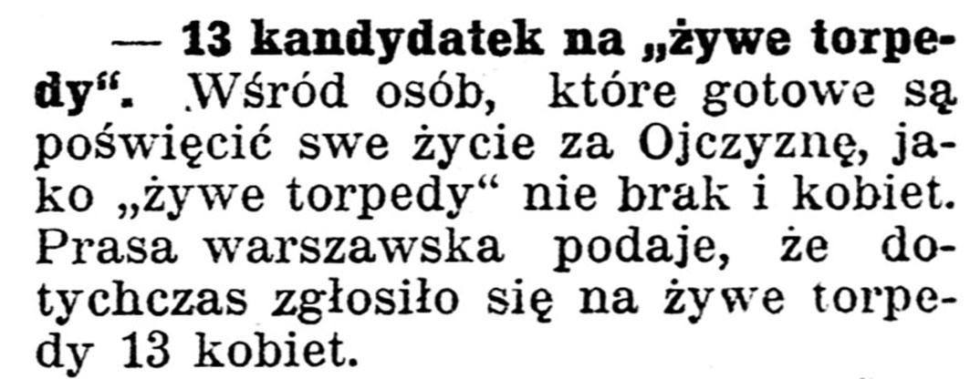 13 kandydatek na "żywe torpedy" // Gazeta Kartuska. - 1939, nr 66, s. 3
