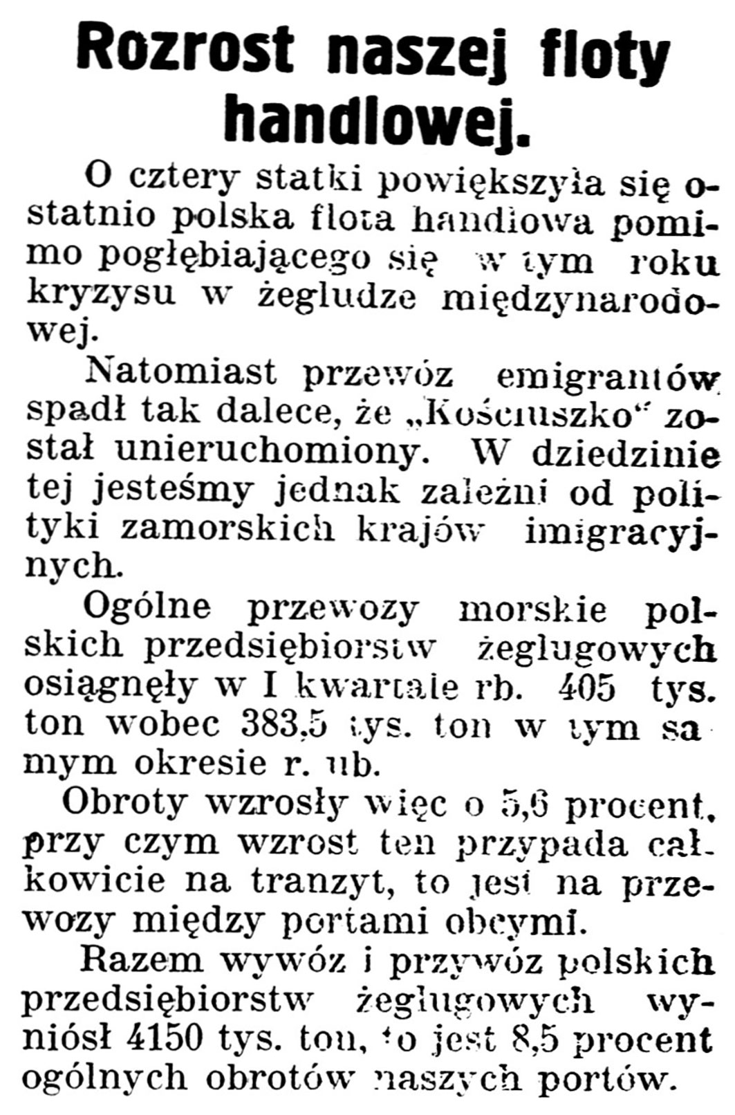 [Rozrost naszej floty handlowej] // Gazeta Kartuska. - 1939, nr 68, s. 3