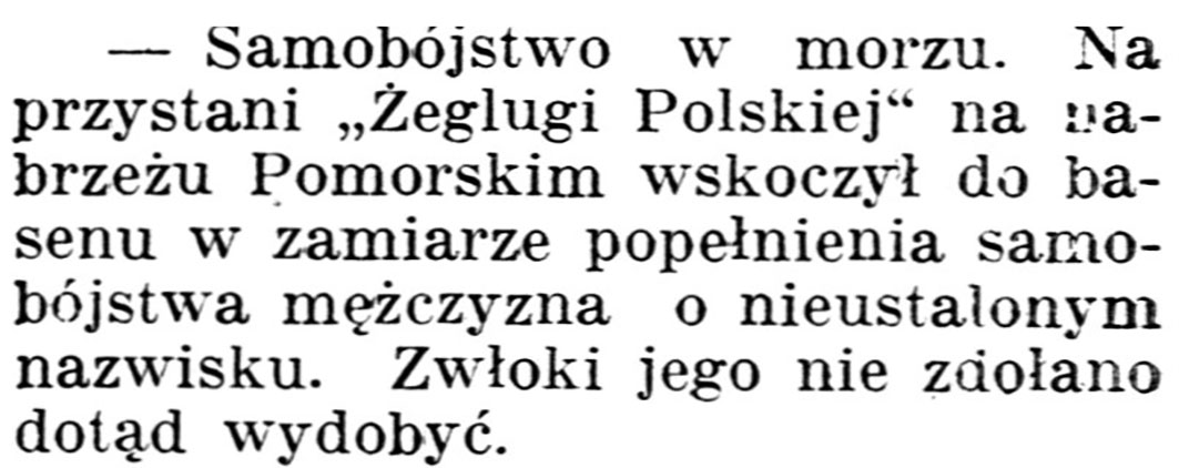 [Samobójstwo na morzu] / Gazeta Kartuska. - 1939, nr 73, s. 2
