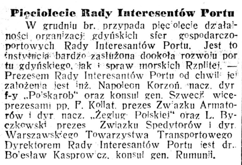 Pięciolecie Rady Interesantów Portu // Gazeta Poznańska. - 1935, nr 298, s. 11