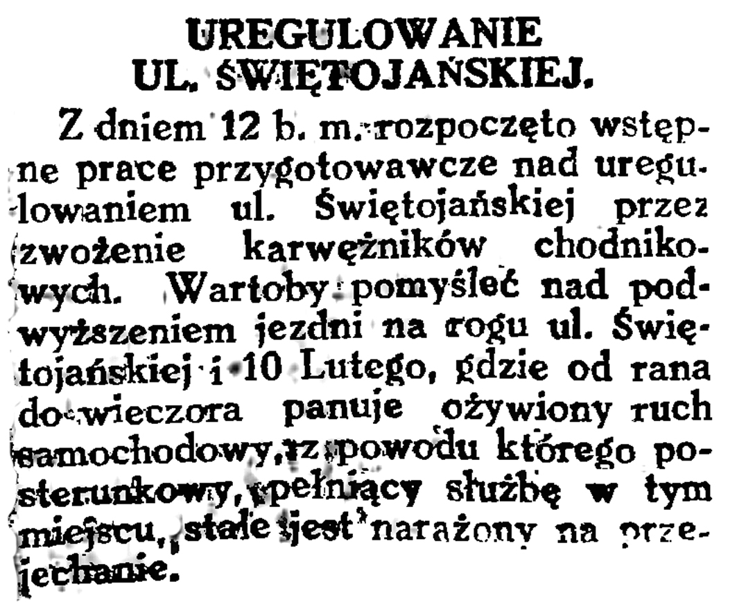 Uregulowanie ul. Świętojańskiej // Gazeta Gdańska. - 1929, nr 159, s. 4
