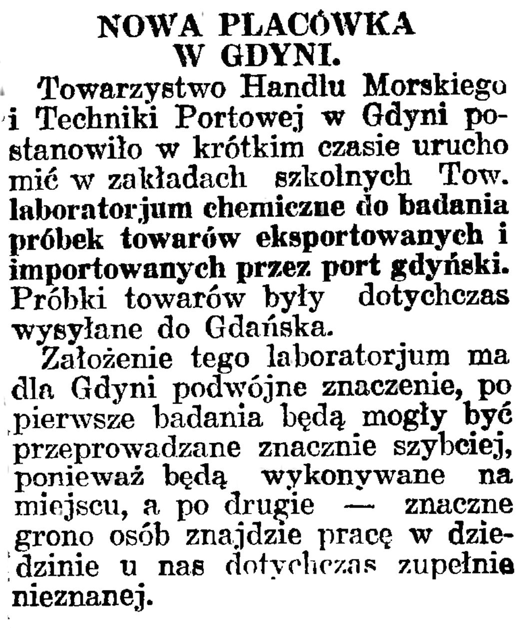 Nowa placówka w Gdyni // Gazeta Gdańska. - 1929, nr 159, s. 4