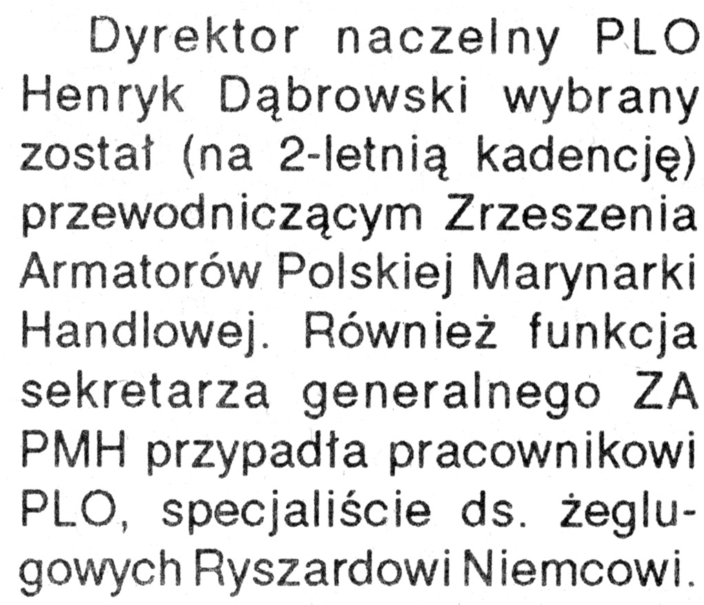 [Dyrektor naczelny PLO Henryk Dąbrowski ...] // Kurier Gdyński. - 1992, nr 1, s. 2