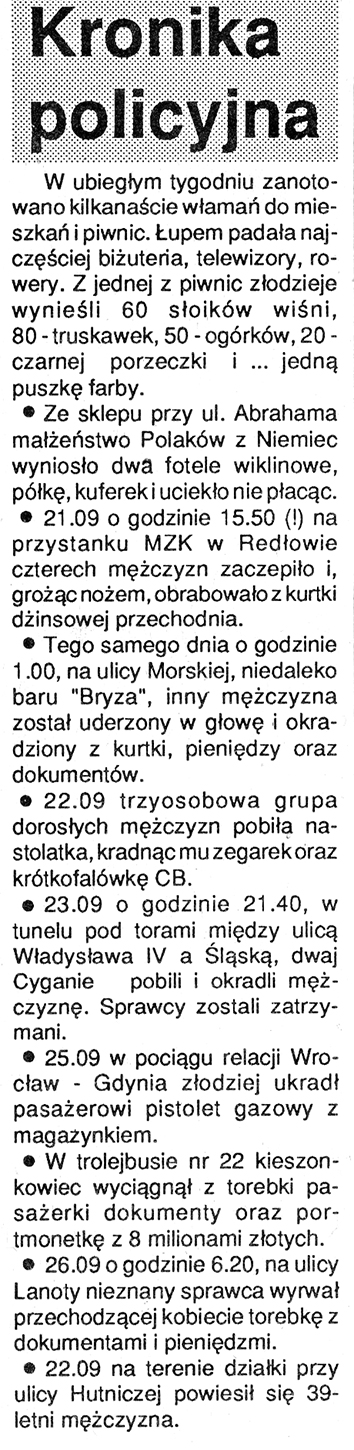 Kronika policyjna // Kurier Gdyński. - 1992, nr 1, s. 5