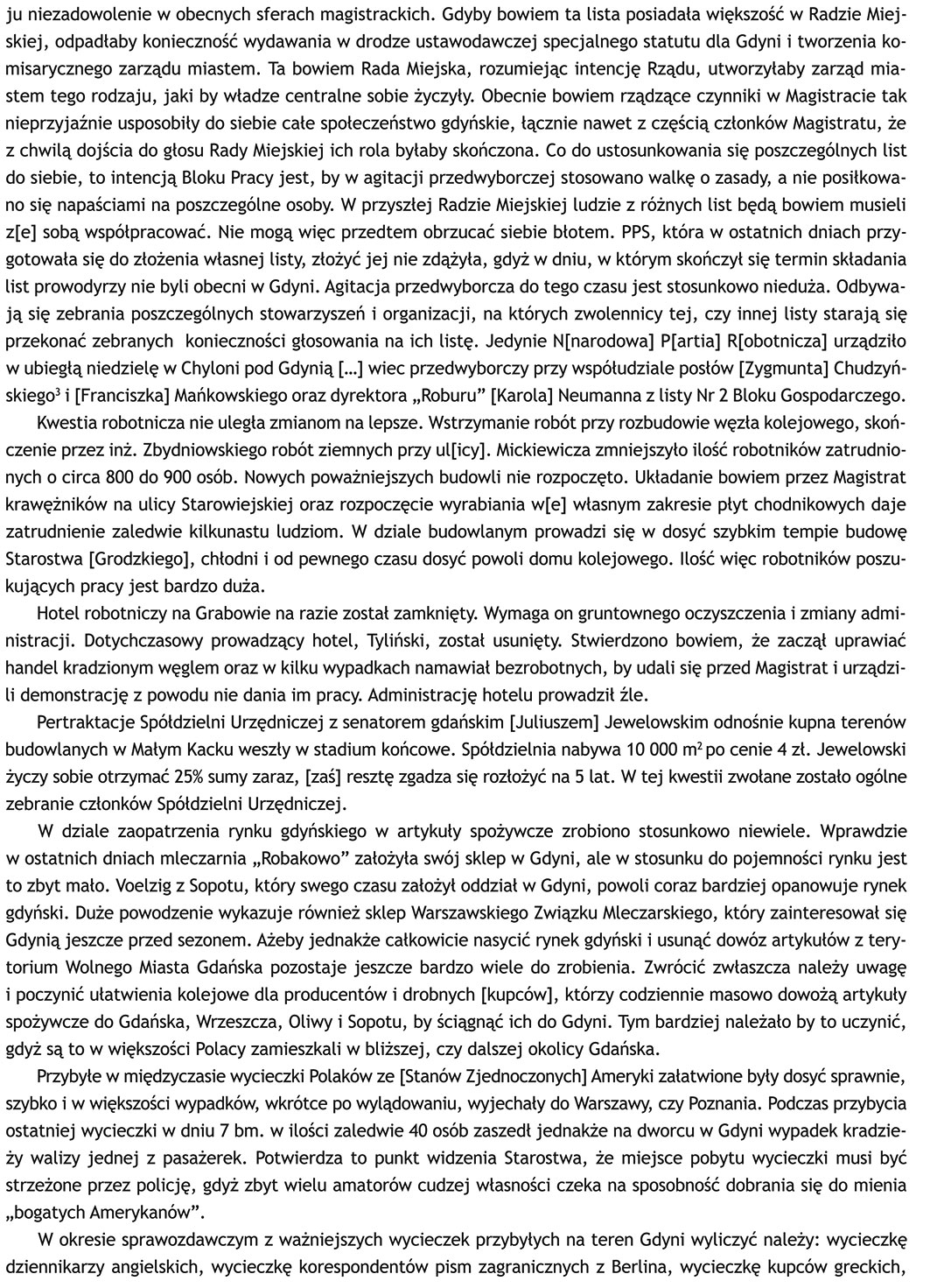 1929 lipiec 11 Gdynia - Sprawozdanie sytuacyjne Nr 144/Pf. p.o Starosty Grodzkiego w Gdyni Władysława Staniszewskiego za czas od 27 czerwca do 10 lipca 1929 roku, oryg. mps., APG O/G, sygn. 682/2288, s. 16-27