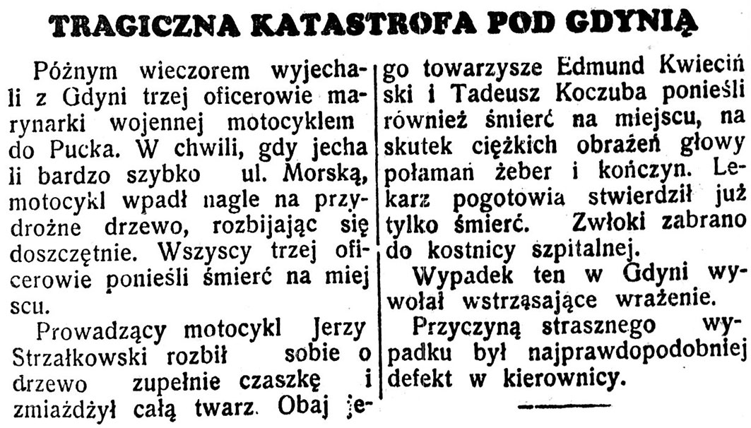 Tragiczna katastrofa pod Gdynią // Nasz Przegląd. - 1939, [z dnia 24 maja], s. 13