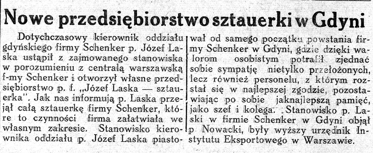 Nowe przedsiębiorstwo sztauerki w Gdyni // Nowa Epoka. - 1933, nr 6/8, s. 4