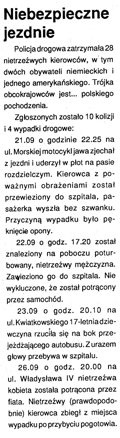 Niebezpieczne jezdnie // Kurier Gdyński. - 1992, nr 1, s. 5