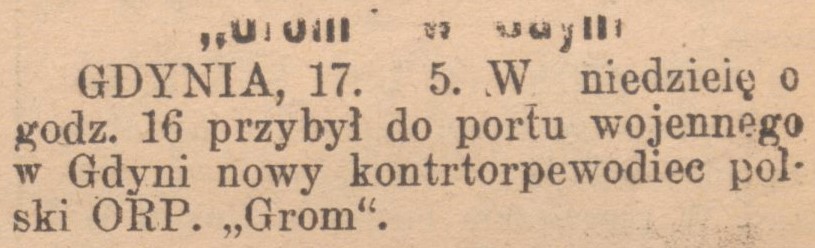 "GROM w Gdyni // Expres Zagłębia 1937, nr 136, s.1