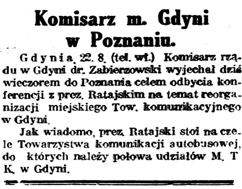 Komisarz m. Gdyni w Poznaniu // Gazeta Bydgoska. -1931, nr 194, s. 2