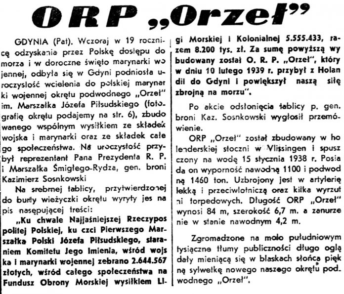ORP ORZEŁ // Dziennik WIleński 1939