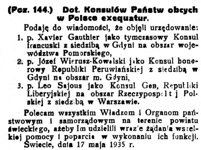 Wiadomości-Samorządowe-Powiatu-Świeckiego-nr-19-30-maja-1935-s.-81 Konsul Francuski exequatur