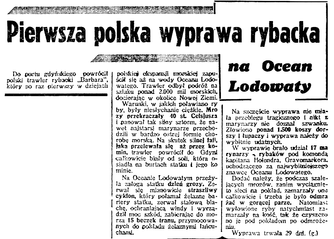 Pierwsza polska wyprawa rybacka na Ocean Lodowaty // Dzień Dobry. - 1939, nr 40