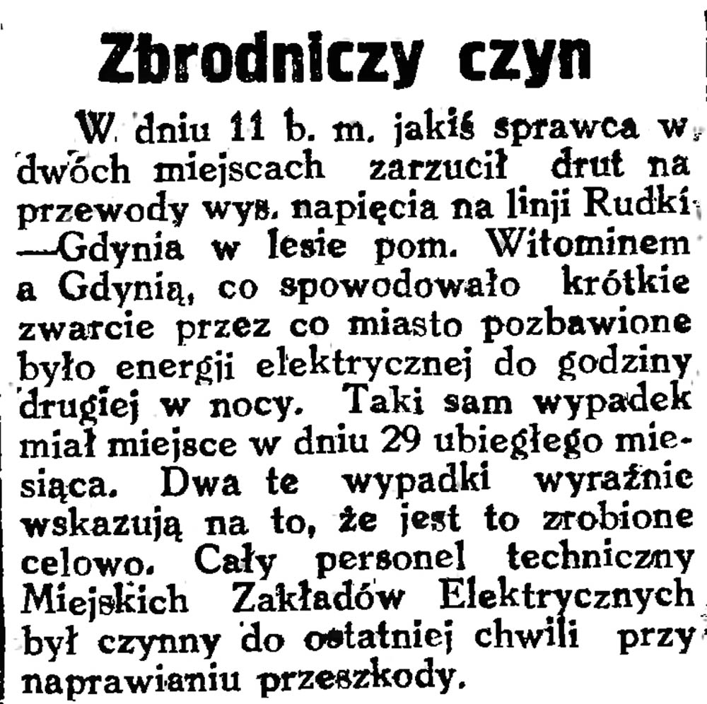 Zbrodniczy czyn, Gazeta Gdańska 1929, nr 159, s. 4