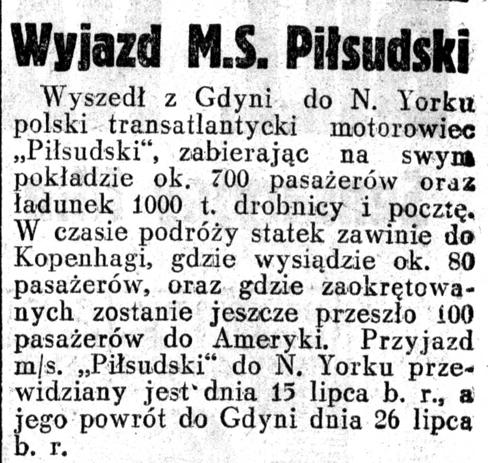 Wyjazd M.S. Piłsudski // Dziennik Ilustrowany. - 1937, nr 187, s. 7