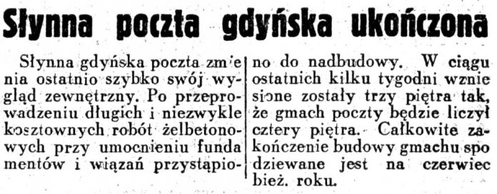 Słynna poczta gdyńska ukończona // Dziennik Ilustrowany 1937, nr 105, s.8