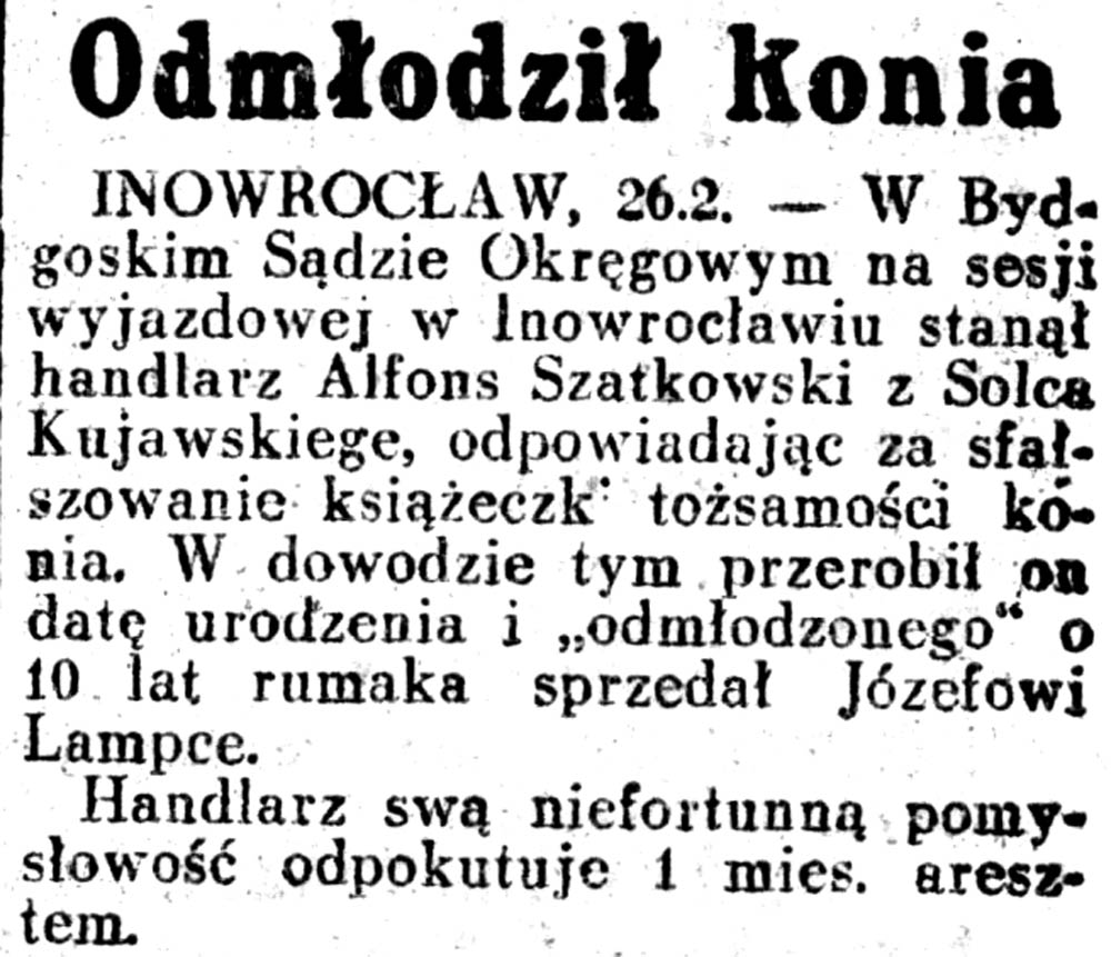 Odmłodził konia // Dziennik Ilustrowany 1937, nr 58, s. 3