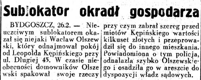 Sublokator okradł gospodarza // Dziennik Ilustrowany. - 1937, nr 58, s. 3
