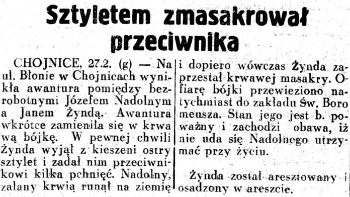 Sztyletem zmasakrował przeciwnika // Dziennik Ilustrowany. - 1937, nr 58, s. 3