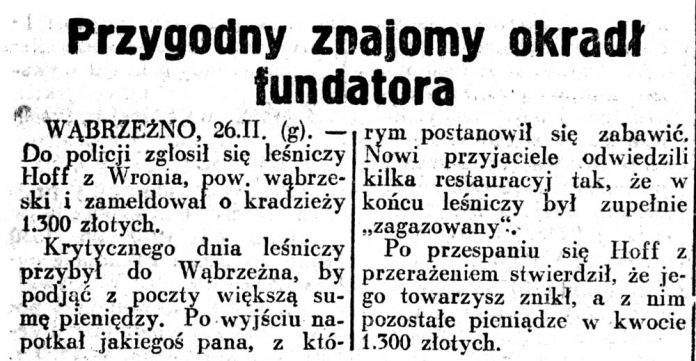 Przygodny znajomy okradł fundatora // Dziennik Ilustrowany. - 1937, nr 58, s.3