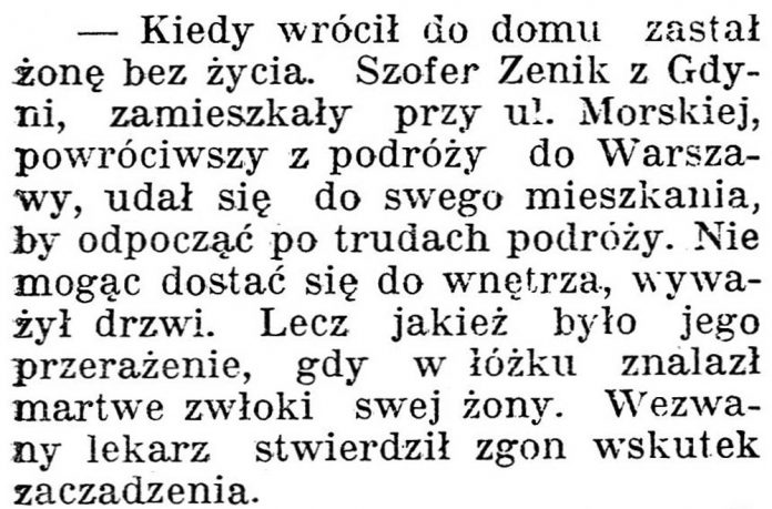 Kiedy wrócił do domu zastał żonę bez życia // Dziennik Poznański. - 1938, nr 294, s. 3