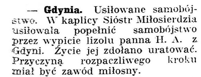 [Usiłowanie samobójstwa] // Gazeta Kartuska. - 1936, nr 6, s. 3