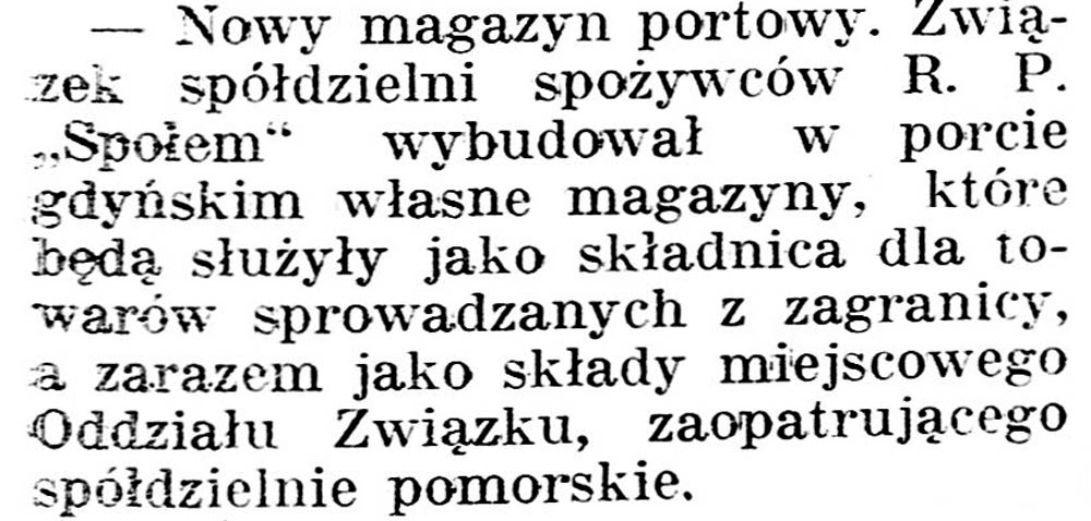 Nowy magazyn portowy // Gazeta Kartuska. - 1936, nr 6, s. 3