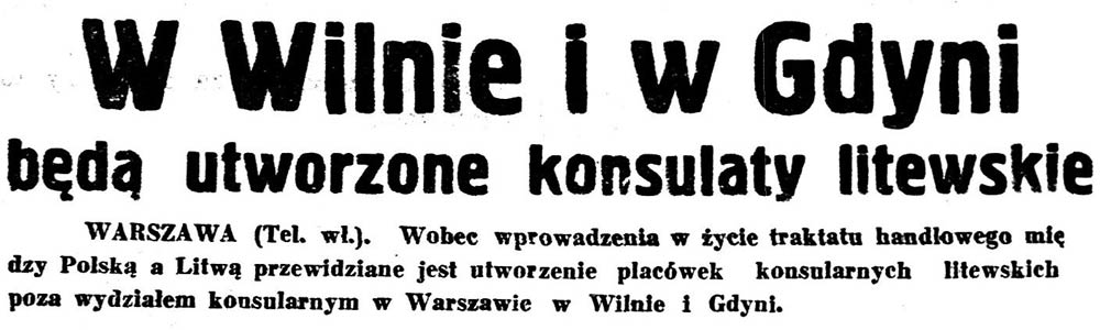W Wilnie i Gdyni będą utworzone konsulaty litewskie // Kurjer Wileński. - 1939, nr 14, s. 3