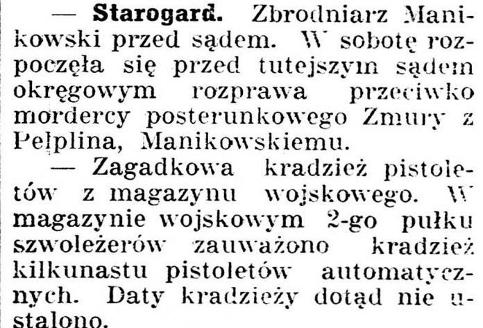 Starogard [Zbrodniarz Manikowski przed Sądem] Gazeta Kartuska. - 1936, nr 6, s.3