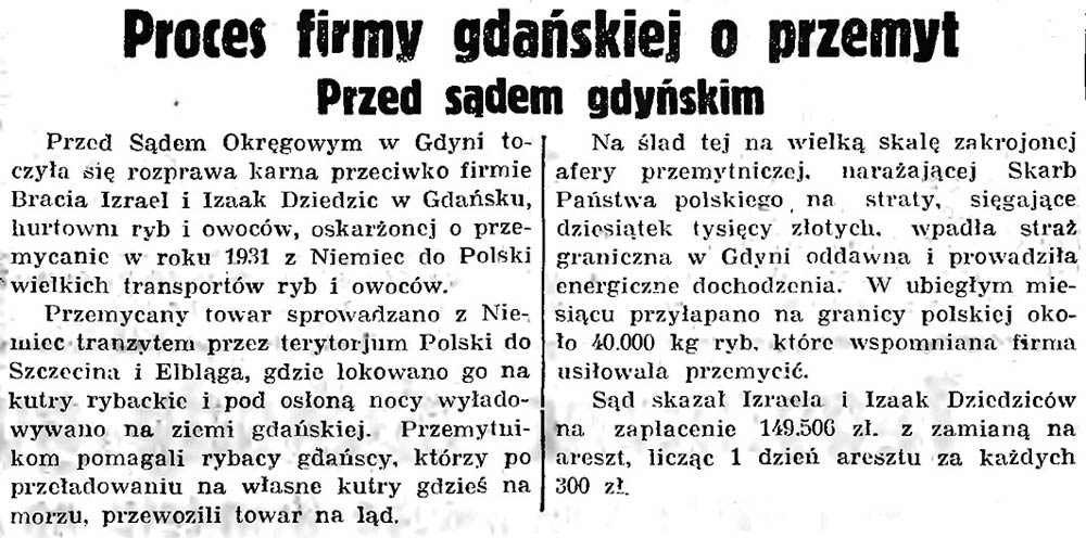 Proces firmy gdańskiej o przemy przed sądem gdyńskim // Gazeta Grudziądzka 1935, nr 272, s. 13