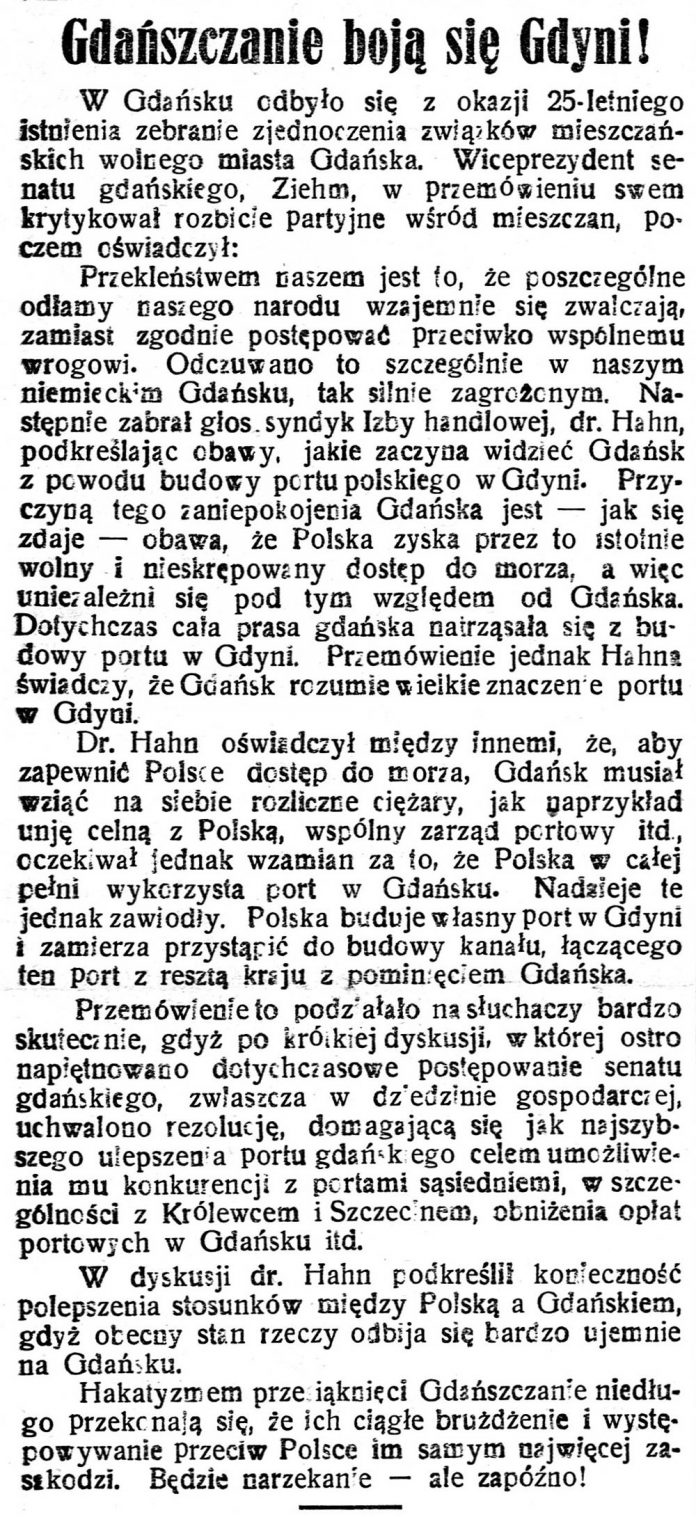 Gdańszczanie boją się Gdyni Gazeta-Kartuska-1925,-nr-72,-s