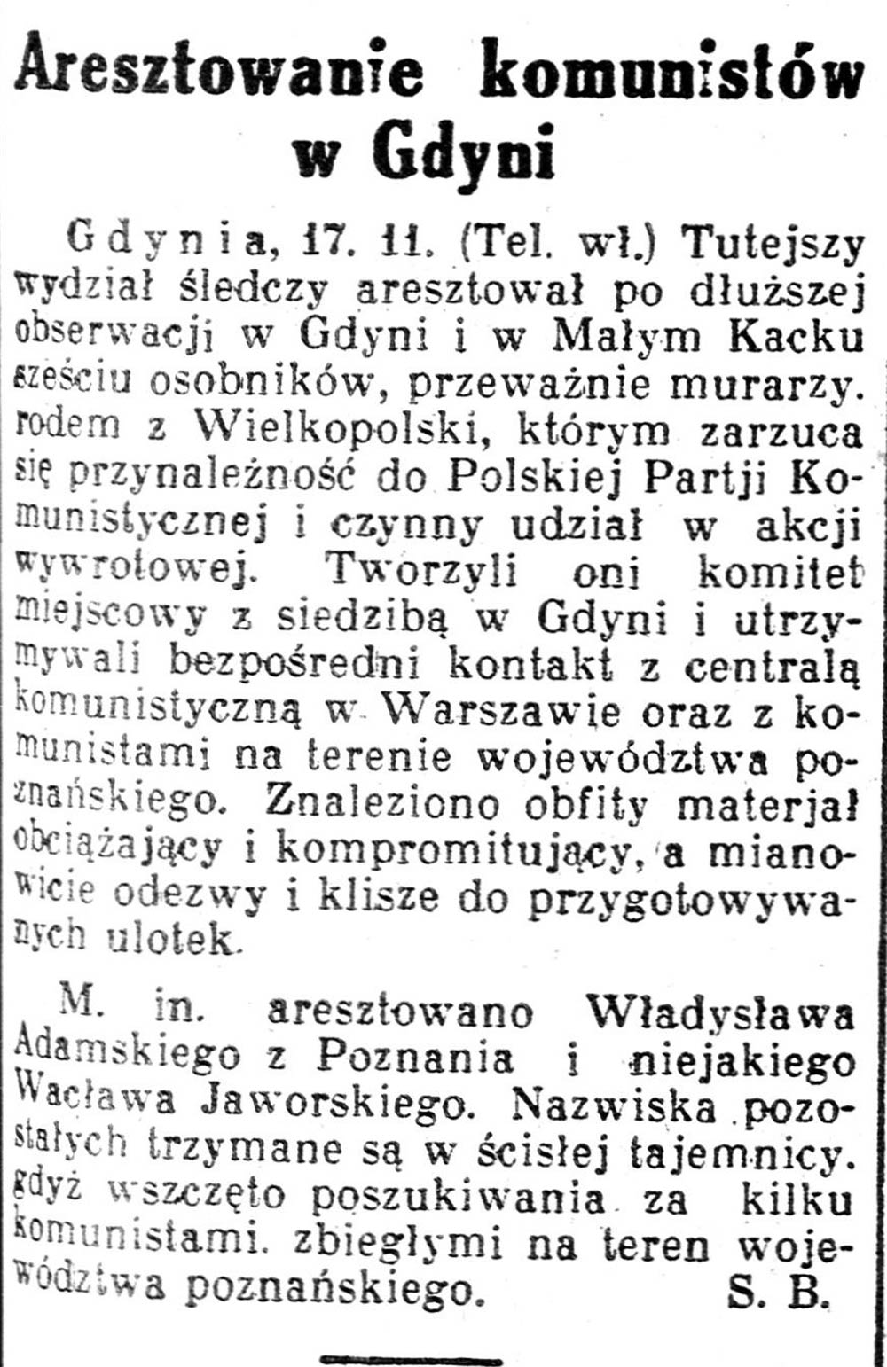 Aresztowanie komunistów w Gdyni Kurjer-Poznański-1931,-nr-531,-s