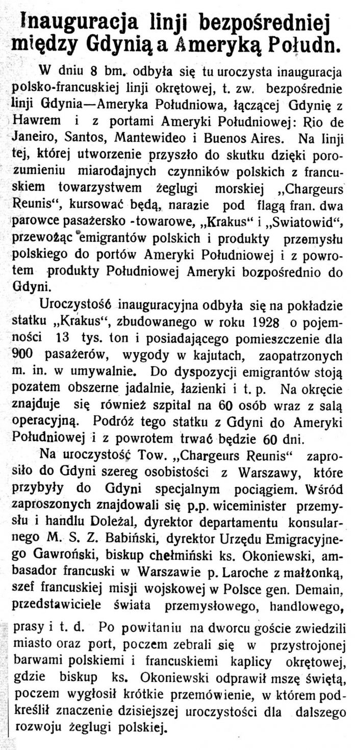 Inauguracja linji bezpośredniej między Gdynią a Ameryką Połudn. Pomorzanin-1928-nr-107,-s.-3