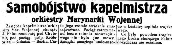 Samobójstwo kapelmistrza orkiestry Marynarki Wojennej // Dziennik Ilustrowany. - 1936, nr 11, s. 3