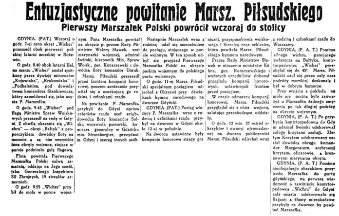 Entuzjastyczne powitanie Marsz. Piłsudskiego. Pierwszy Marszałek Polski powrócił wczoraj do stolicy // 5-ta Rano. - 1931, nr 13, s. 1
