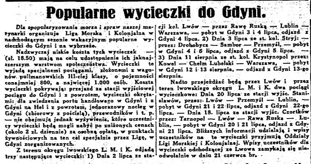 Popularne wycieczki do Gdyni // Chwila. - 1920, nr 5472, s. 3