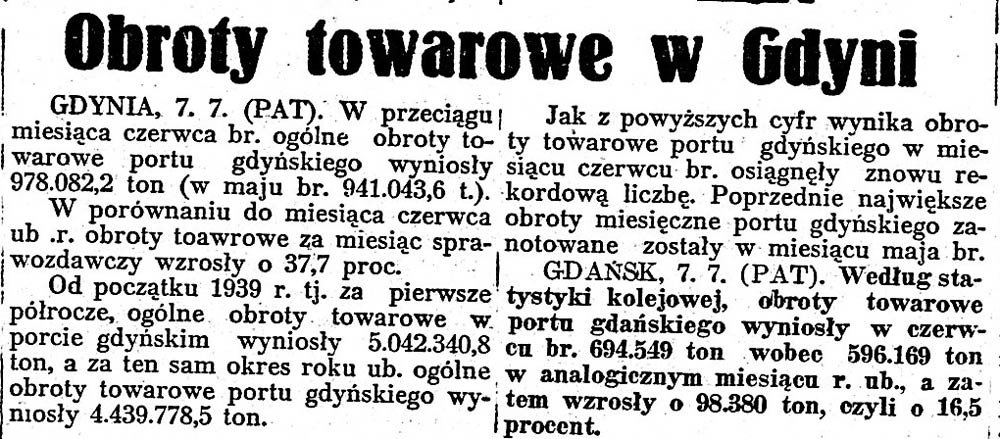 Obroty towarowe w Gdyni // Chwila. - 1939, nr 7286, s. 3