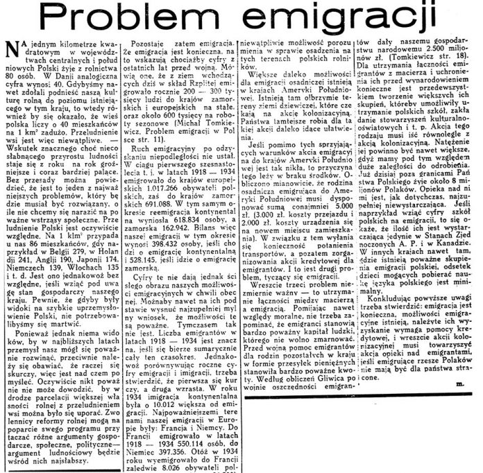 Problem emigracji // Czas. - 1936, nr 28, s. 5