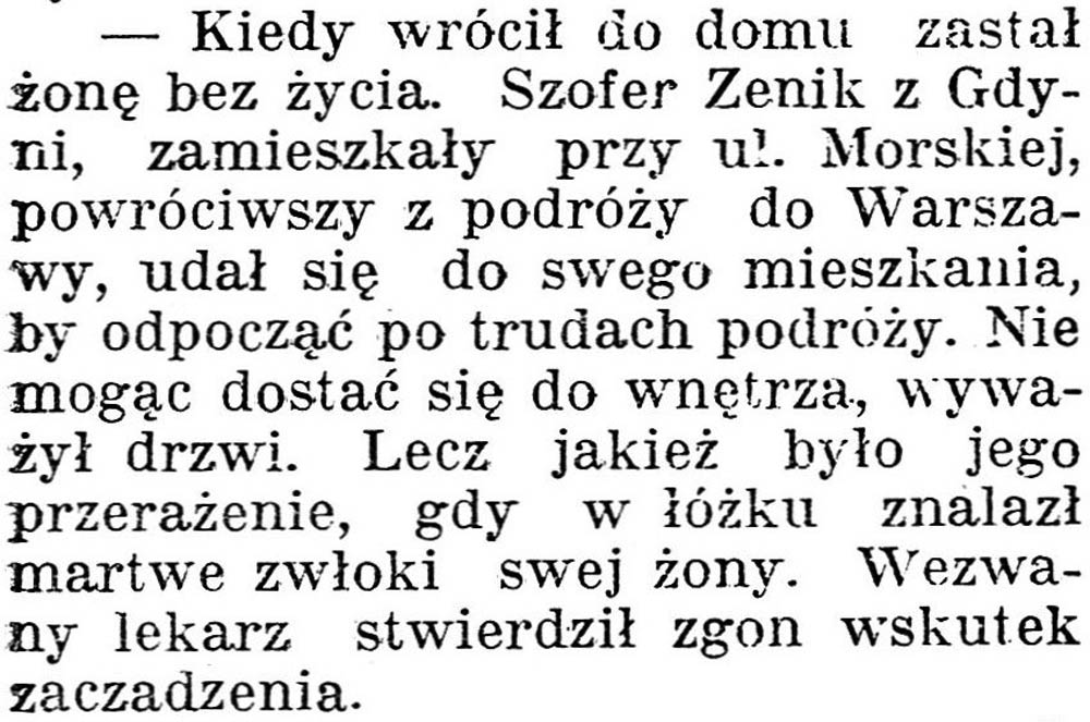 [Kiedy wrócił do domu zastał żonę bez życia] // Dziennik Poznański. - 1938, nr 294, s. 3
