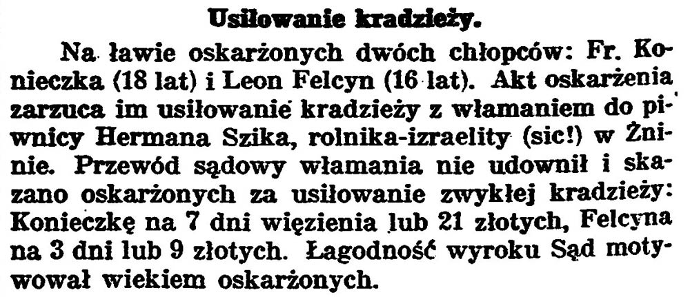 Usiłowanie kradzieży // Gazeta Bydgoska. - 1925, nr 134, s. 2
