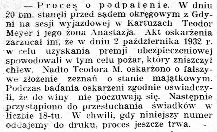 [Kartuzy. Proces o podpalenie ...] // Gazeta Kartuska. - 1933, nr 74, s. 3